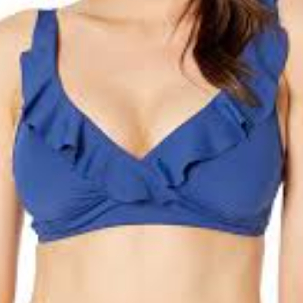 NWT Lauren Ralph Lauren Beach Club Solid Ruffle Underwire Bra Top. Size 16 - Picture 1 of 6